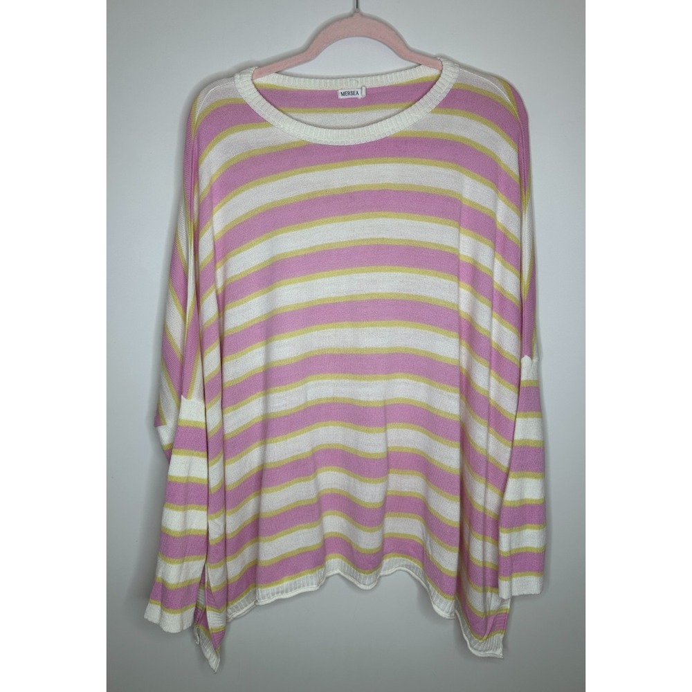 MERSEA Catalina Crewneck Sweater One Size Pink Yellow Striped Oversized Mer Sea - Picture 12 of 12